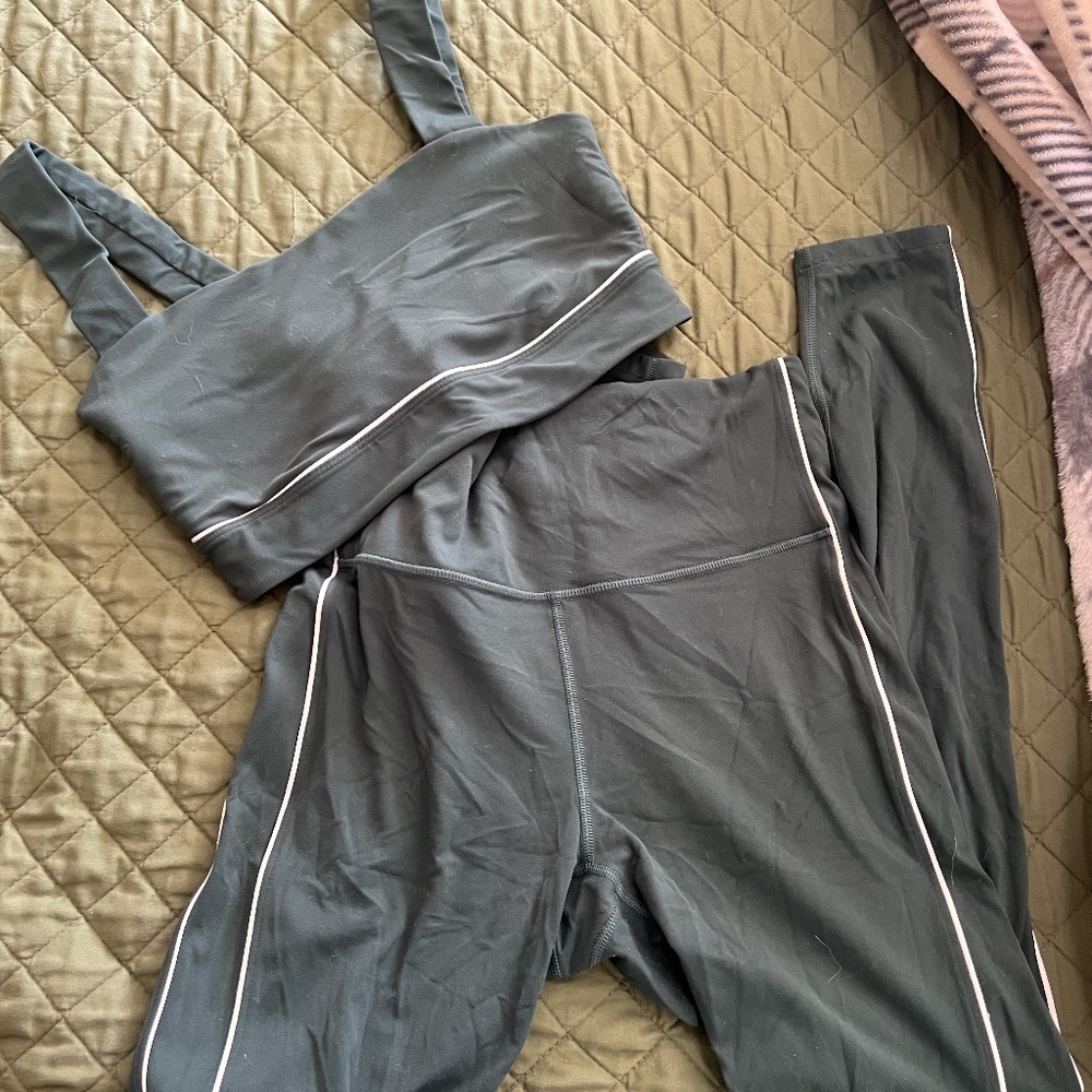 Target Black Active Leggings and Sports Bra Set with White Piping